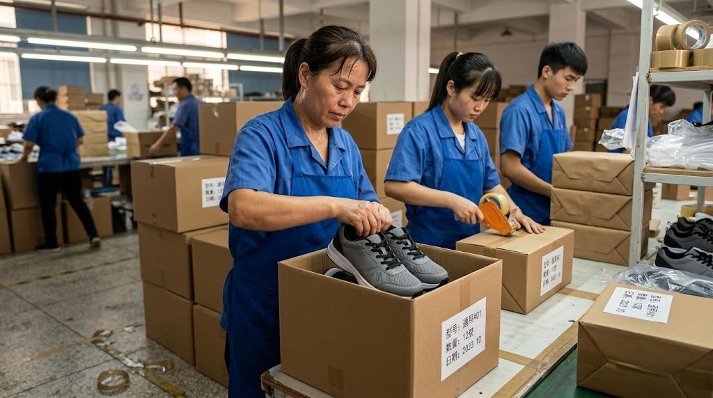 Packing finished shoes