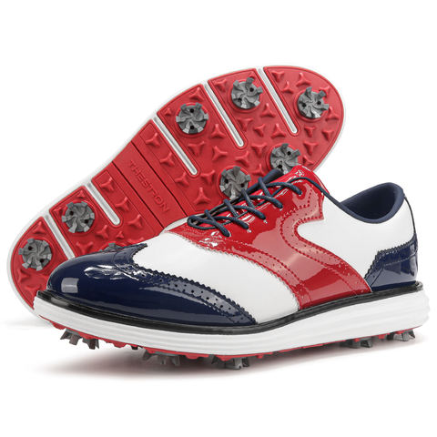 Men's Red, White & Navy Spiked Golf Shoes - wholesale golf shoes
