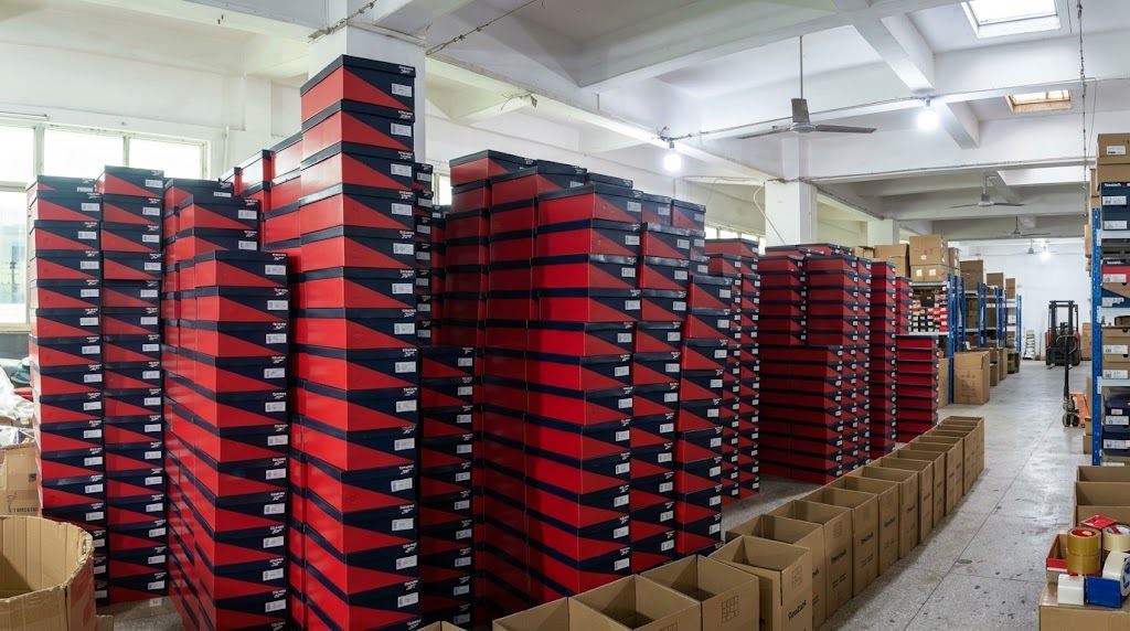 Boxed shoes in the warehouse ready to ship
